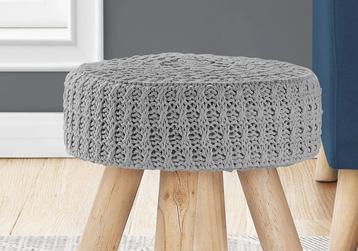 Ottoman, Pouf, Footrest, Foot Stool, Round Velvet, Natural Wood Legs, Contemporary, Modern - Furniture Home Direct