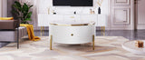 Round Coffee Table with Drawers and Gold Accents White - Furniture Home Direct
