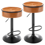 Bar Stool Round Tufted PU Leather Adjustable Height Brown - Furniture Home Direct