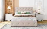 Platform Bed With Hydraulic Storage Upholstered Beige - Furniture Home Direct