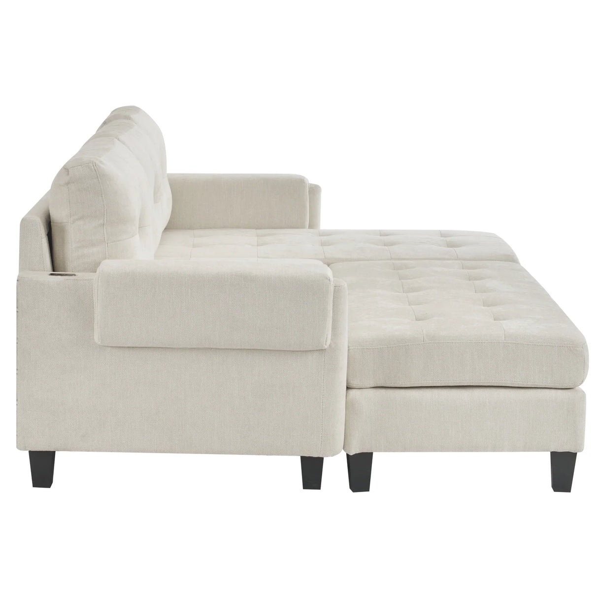 Sleeper Sectional Chenille L Shaped With Chaise Beige - Furniture Home Direct