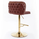 Counter Height Bar Stool Tufted Leather Swivel Burgundy - Furniture Home Direct
