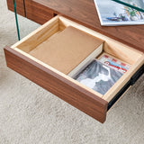 Coffee Table Two Tier Glass Top With Drawer Dark Walnut - Furniture Home Direct