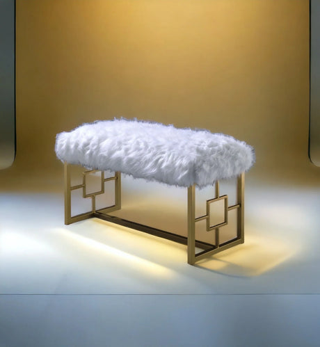 Bagley II - Bench Faux Fur - White / Gold - Furniture Home Direct