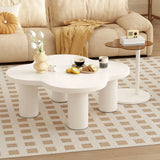 Modern Coffee Table (Set of 2), Irregular Shape Coffee Table With Four Roman Column Legs And End Table With Glass Top For Living Room - White - Furniture Home Direct