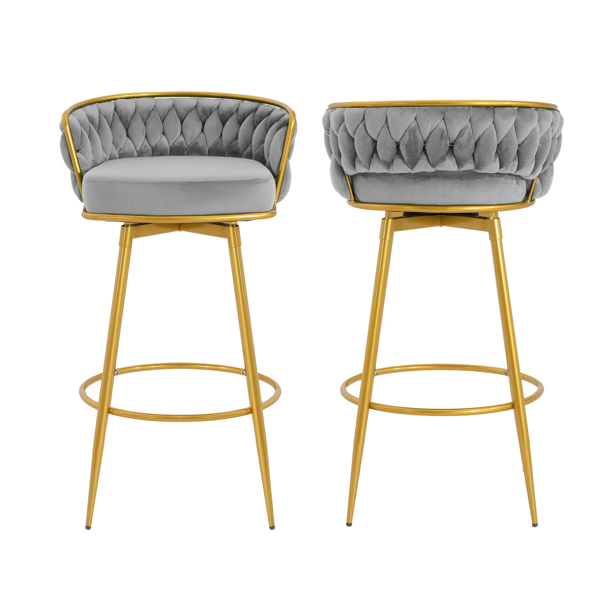 Bar Stools Set Of 2 Swivel Counter Height Gold Frame Grey - Furniture Home Direct