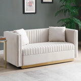 Contemporary Vertical Channel Tufted Velvet Sofa Loveseat Upholstered 2 Pieces Set With 4 Pillows - Furniture Home Direct