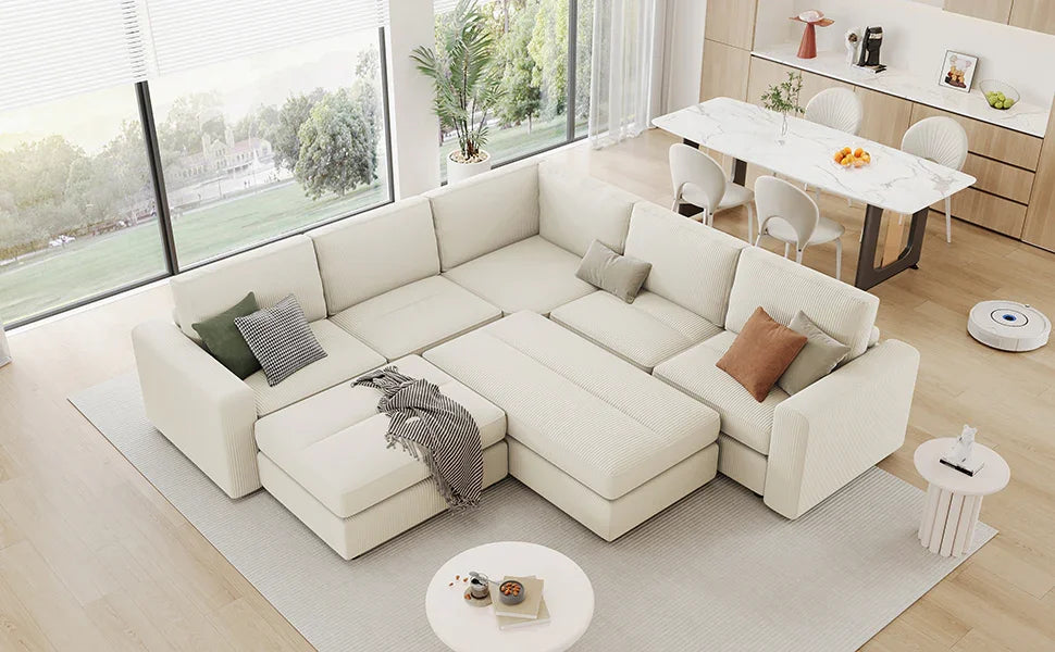 121.3" Modular Sleeper Sectional - Beige - Furniture Home Direct