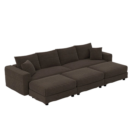 Deep Seat Convertible Sofa With Soft Pillows And Ottomans - Furniture Home Direct