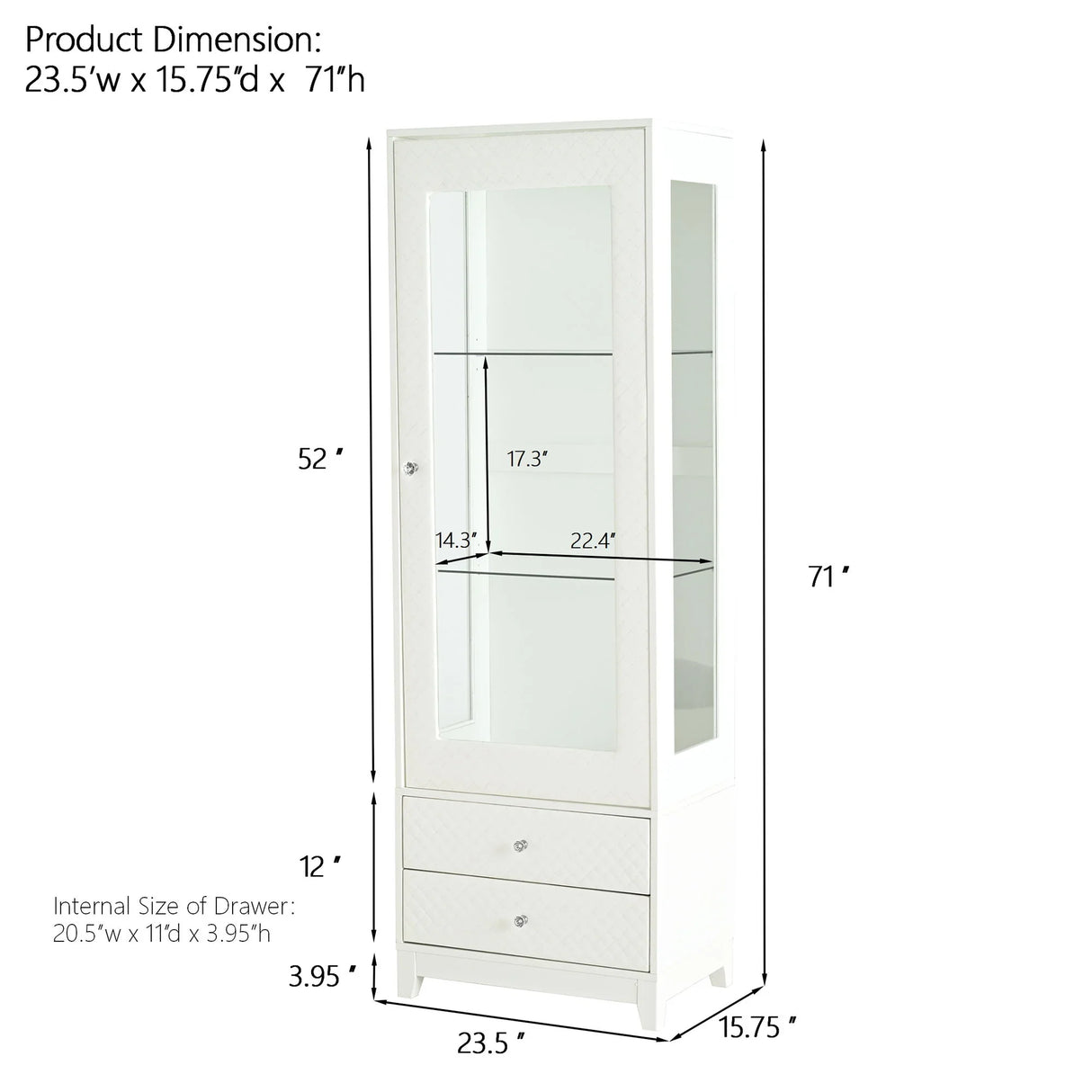 Modern Upholstered Glass Display Cabinet With Adjustable LED Light - White - Furniture Home Direct