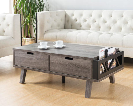 Antique Wood Coffee Table, Living Room Table With Two Storage Drawers - Furniture Home Direct