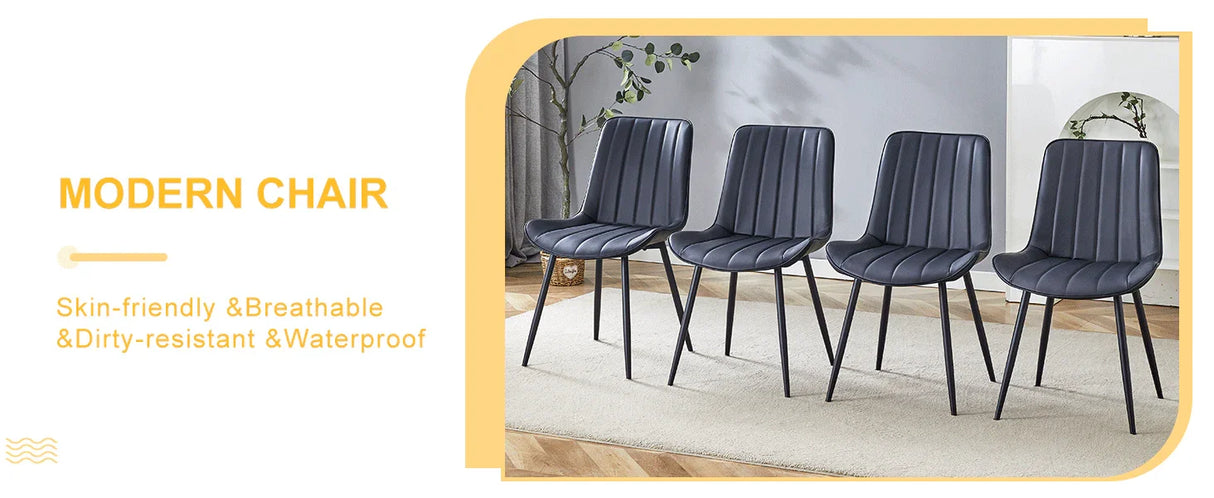 Dining Chairs With PU Leather Upholstery Metal Legs Black - Furniture Home Direct