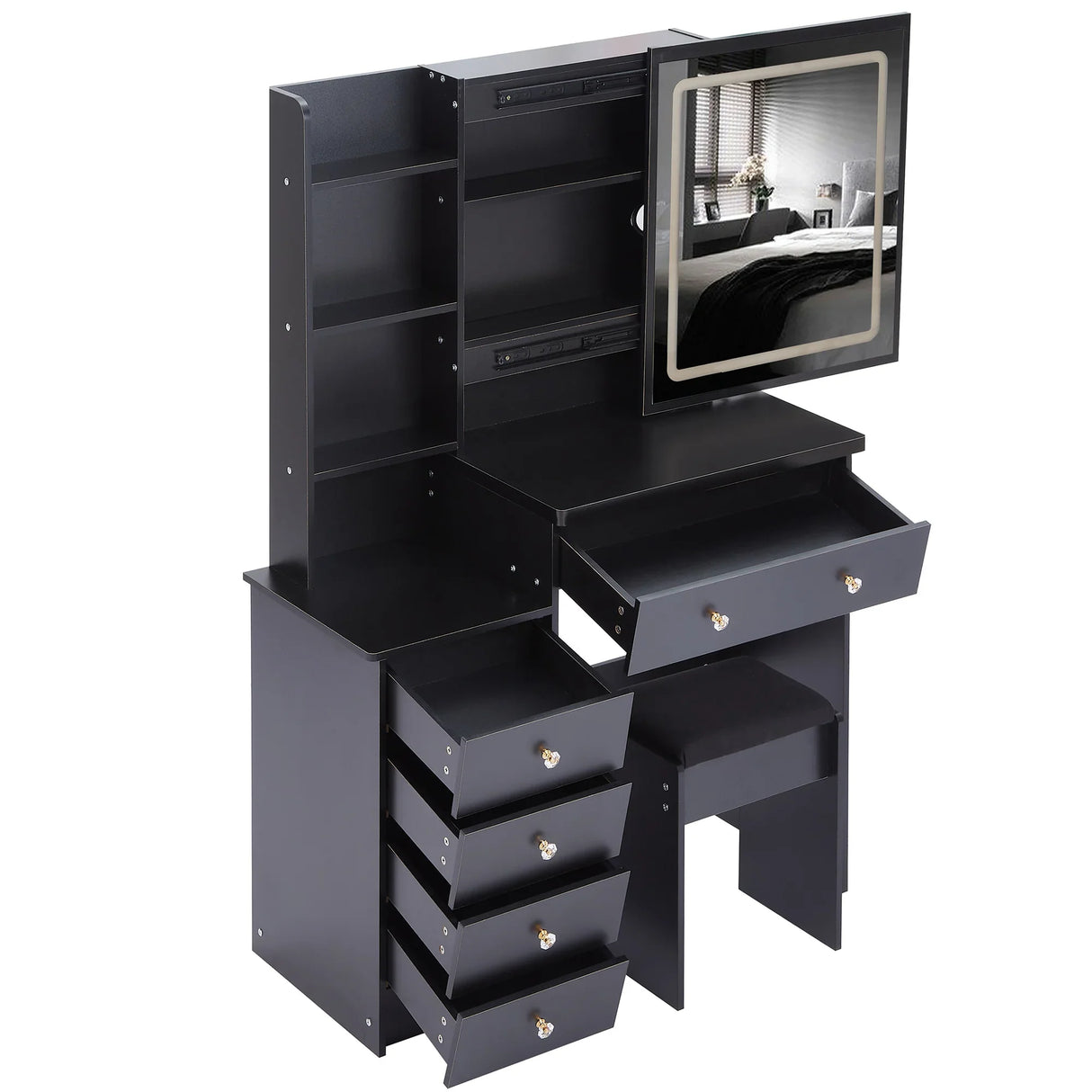 Vanity Table with Cushioned Stool Modern Finish Black - Furniture Home Direct