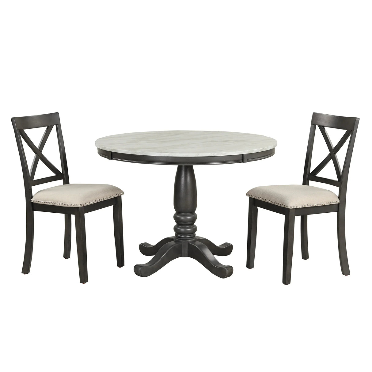 Dining Set Marble Table With Upholstered Chairs Gray - Furniture Home Direct