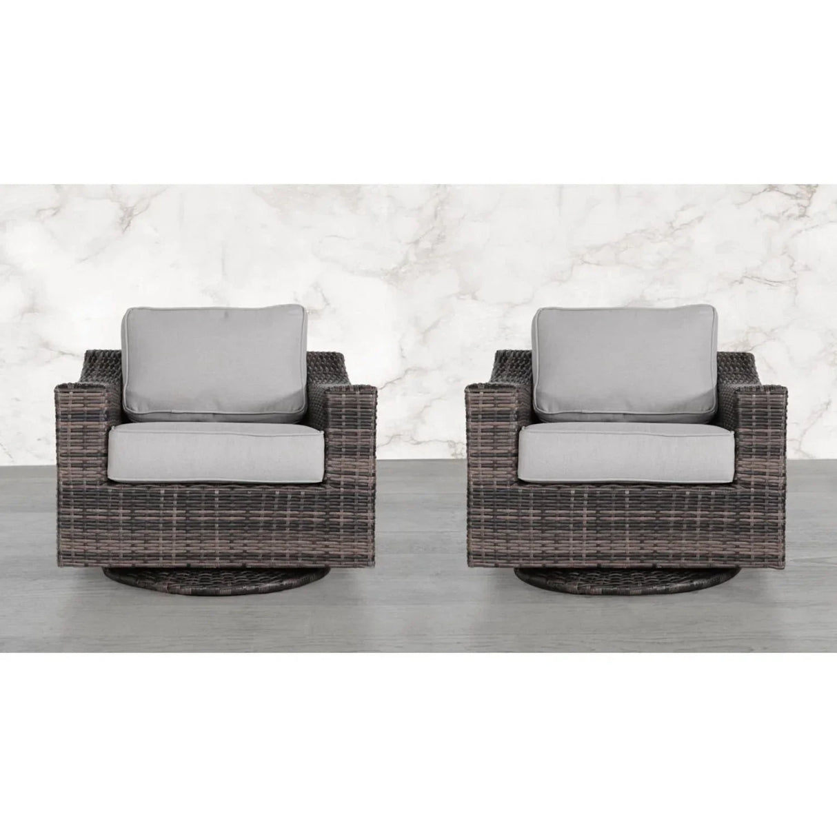 Contemporary Outdoor Swivel Patio Chair With Cushions (Set of 2) - Brown - Furniture Home Direct