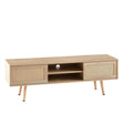 55.12" Rattan TV Cabinet, Double Sliding Doors For Storage, Adjustable Shelf, Solid Wood Legs, TV Console For Living Room - Furniture Home Direct