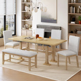Topmax - 6 Piece Farmhouse Extendable Dining Table Set Trestle Kitchen Table Set With Removable Leaf And Upholstered Dining Chair And Bench For Dining Room - Furniture Home Direct