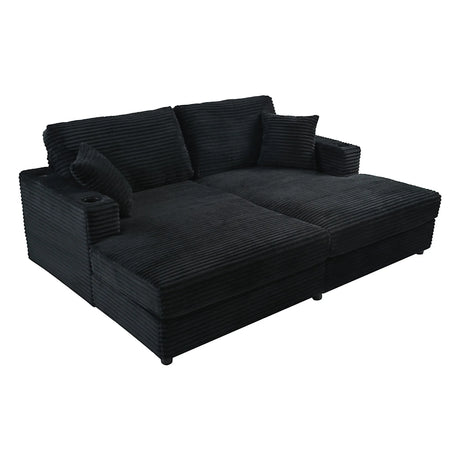 Oversized Loveseat Chaise With 2 USB Ports, 2 Cup Holders And 2 Throw Pillows - Furniture Home Direct