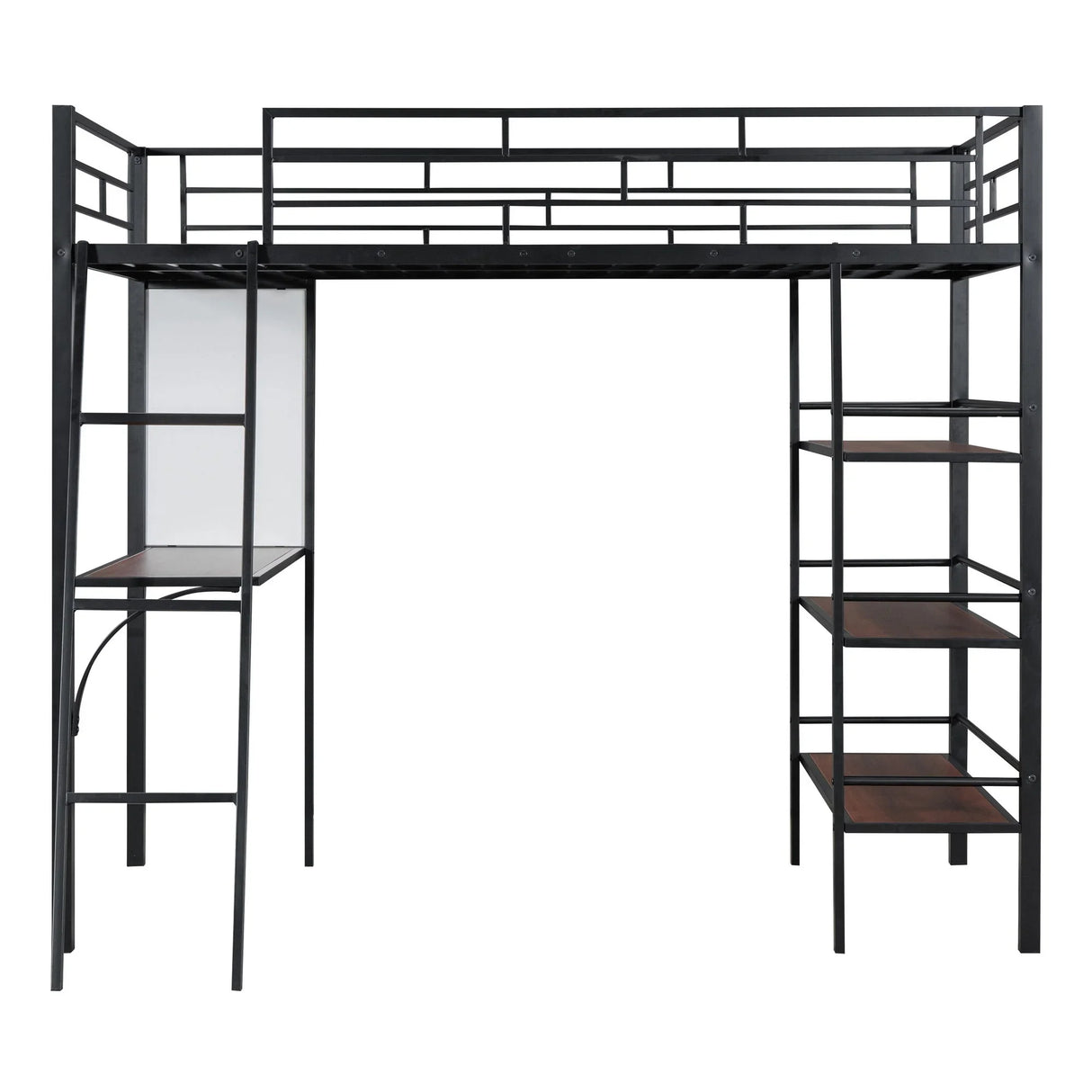 Loft Metal Bed With 3 Layers Of Shelves And Desk, Stylish Metal Frame Bed With Whiteboard - Furniture Home Direct