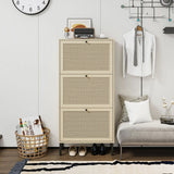 Modern Rattan 3 Door Shoe Rack Cabinet For Entryway - Furniture Home Direct