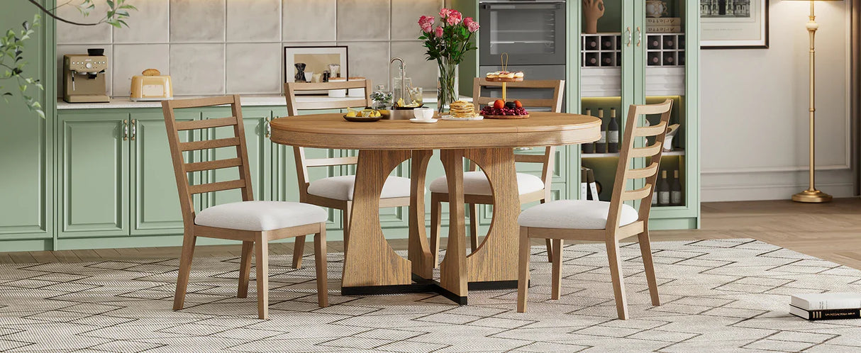 Dining Set Round Wood Table With Ladder Back Chairs Natural - Furniture Home Direct