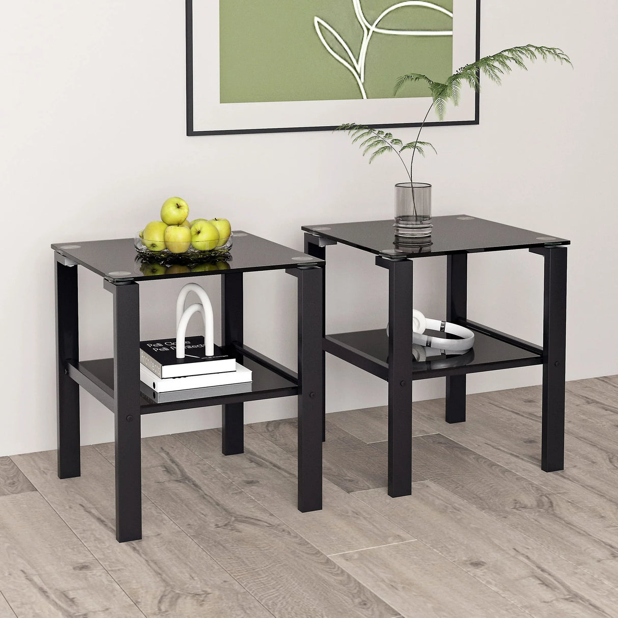 Glass Two Layer Tea Table, Small Round Table, Bedroom Corner Table, Living Room Side Table - Furniture Home Direct