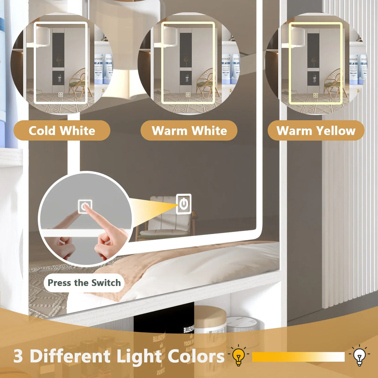 Vanity Desk With Lights and Ample Storage Drawers White - Furniture Home Direct
