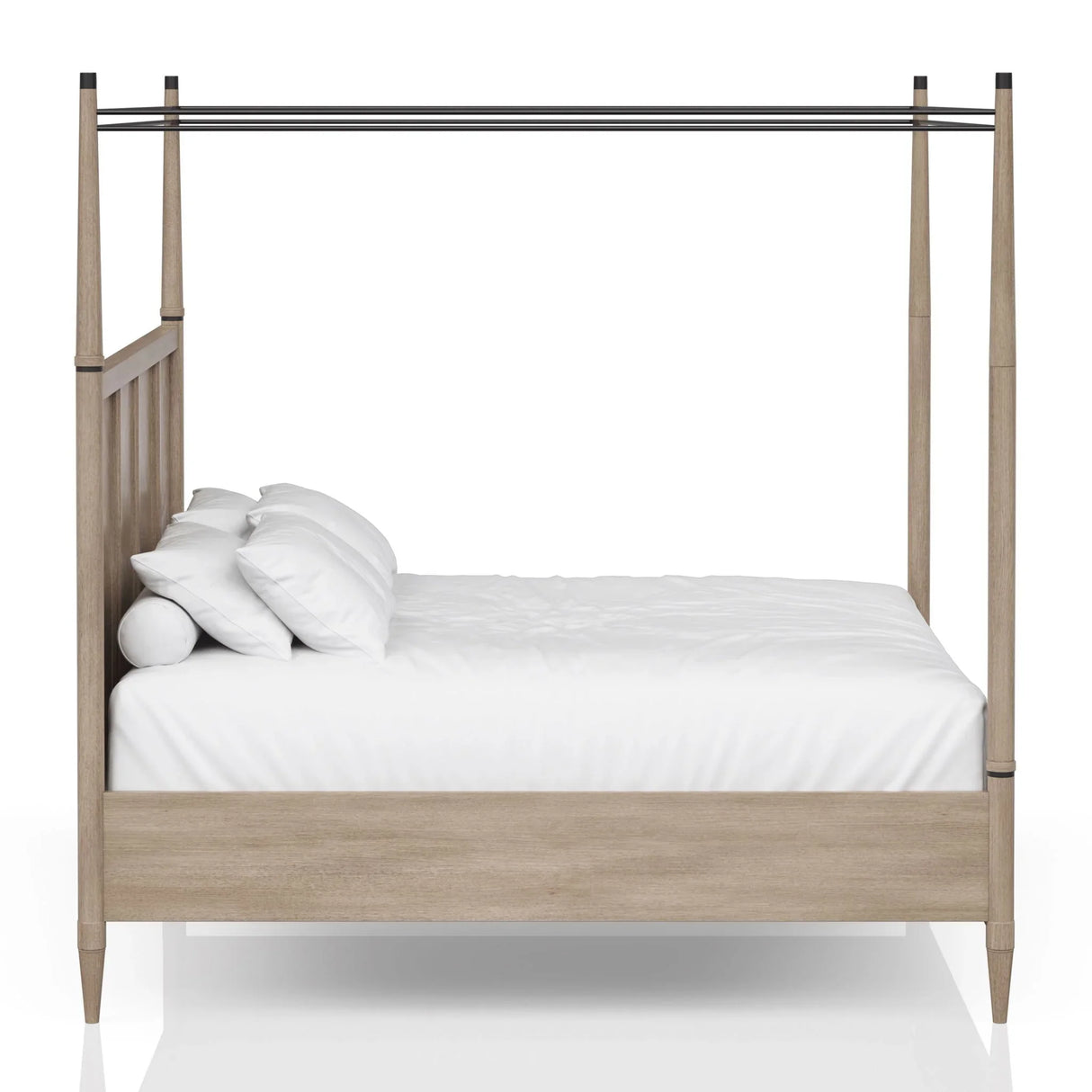 Queen Canopy Bedroom Set With A 2 Drawer Nightstand A Modern Dresser With Poster Mirror And A Door Chest - Sand - Furniture Home Direct