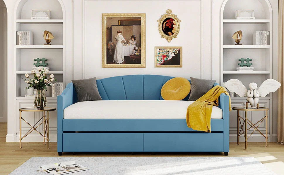 Upholstered Daybed With Two Drawers And Wood Slat - Furniture Home Direct