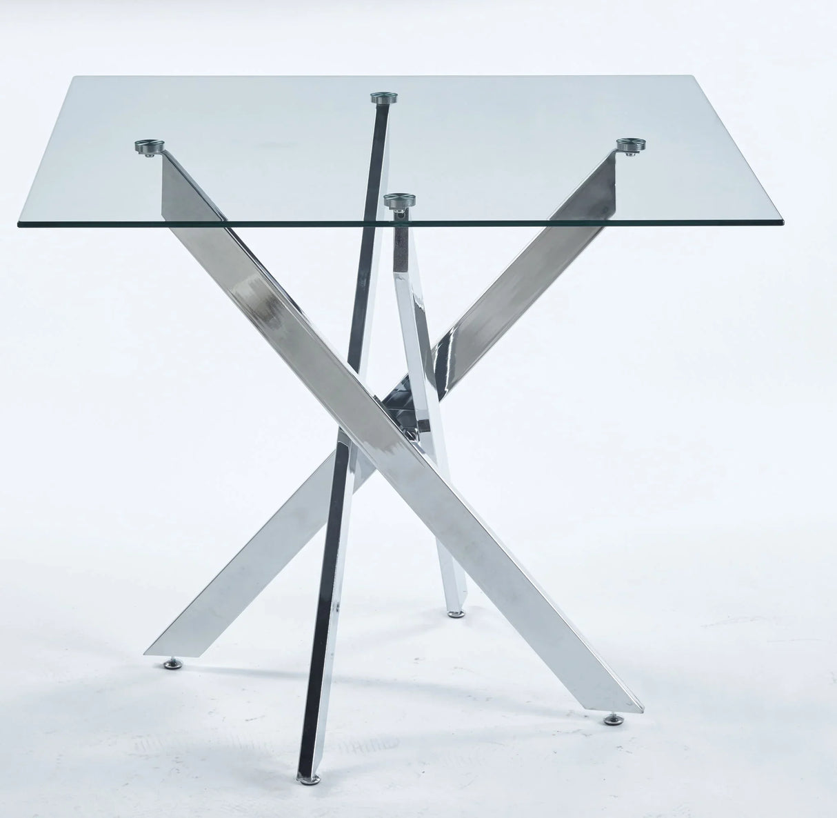 Dining Table With Cross Metal Leg And Tempered Glass, Modern Space Saving Kitchen Table For Living Room Legs, Square Table - Furniture Home Direct