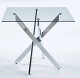 Dining Table With Cross Metal Leg And Tempered Glass, Modern Space Saving Kitchen Table For Living Room Legs, Square Table - Furniture Home Direct