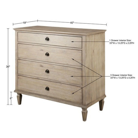 French Inspired Small Dresser - Wire Brushed Light Natural - Furniture Home Direct