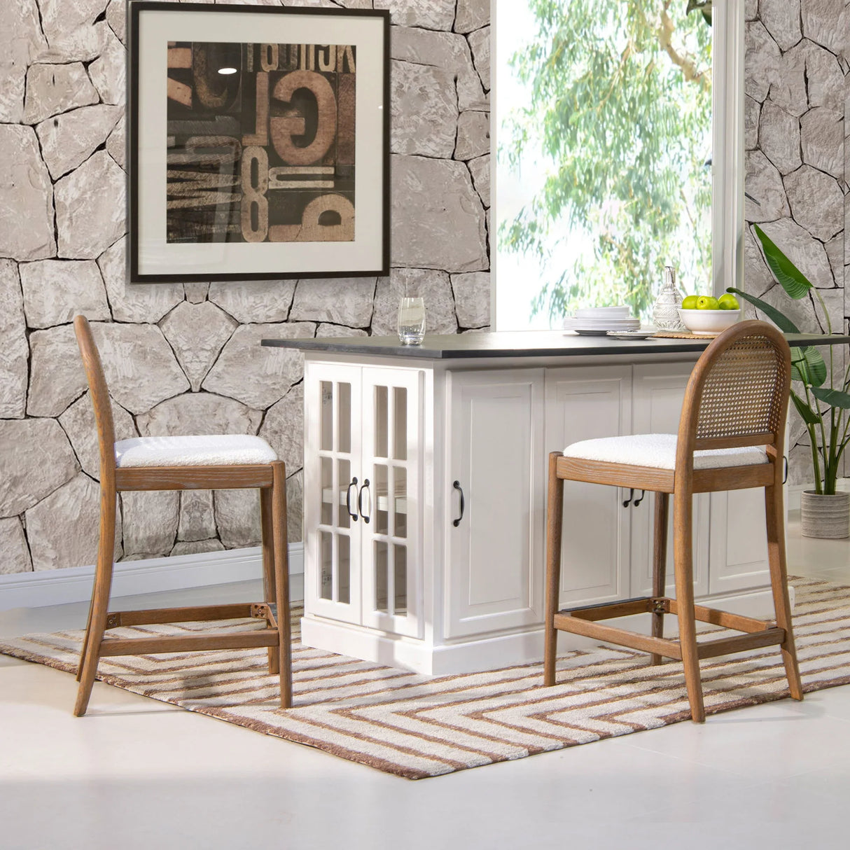 Panama - Curved Back Cane Counter Stool (Set of 2) - Furniture Home Direct