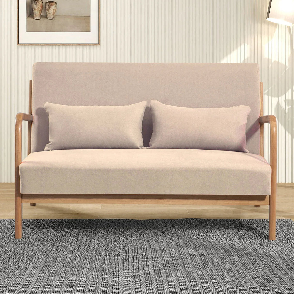 Leisure Chair With Solid Wood Armrest And Feet, Mid-Century Modern Accent Sofa, 2 Seat - Furniture Home Direct