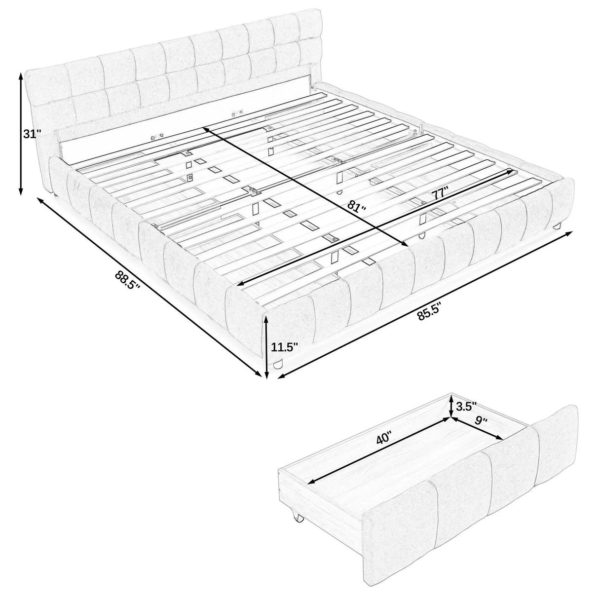 Modern Platform Bed Frame With Thick Chenille Fabric - Furniture Home Direct