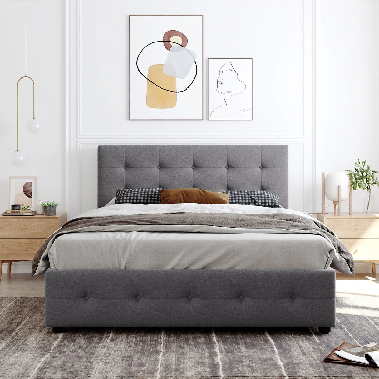 Upholstered Platform Bed With Classic Headboard And Drawers, No Box Spring Needed - Furniture Home Direct