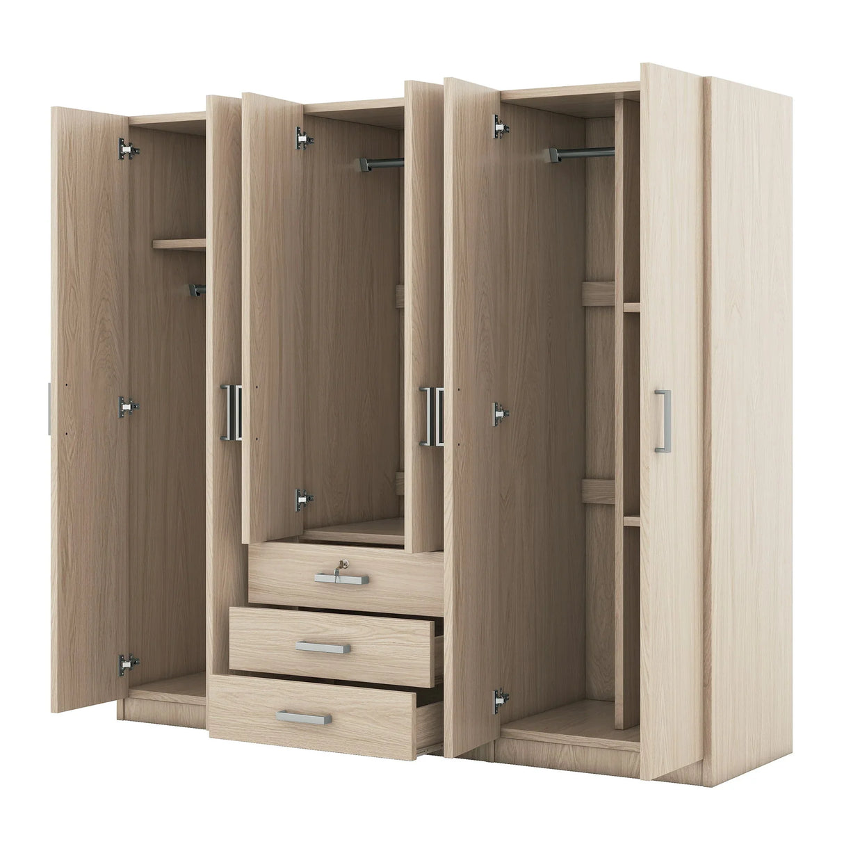 6 Doors Wardrobe Storage For Bedroom, With Big Drawers - Furniture Home Direct