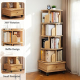Rotating Bookshelf With Wheels And Drawer, 360° Spinning Design, Space Saving Storage - Furniture Home Direct