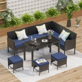 7 Piece Outdoor Furniture Set Waterproof Cushions Glass Table - Furniture Home Direct