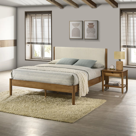 Queen Bed Corduroy Upholstered Contemporary Walnut - Furniture Home Direct