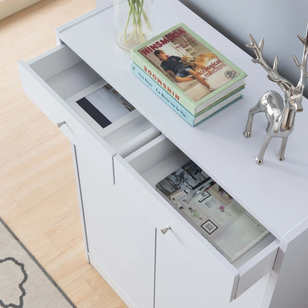 Shoe Storage Cabinet With Fives Shelves, Two Drawers, Fits 15 Pairs Of Shoes - Furniture Home Direct