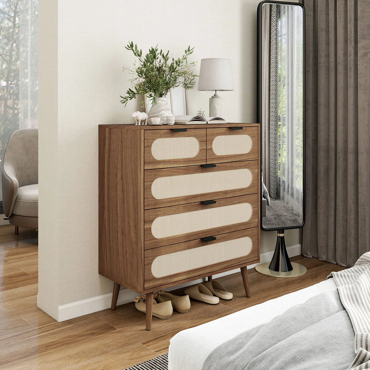 Modern 5 Drawer Accent Chest - Walnut - Furniture Home Direct