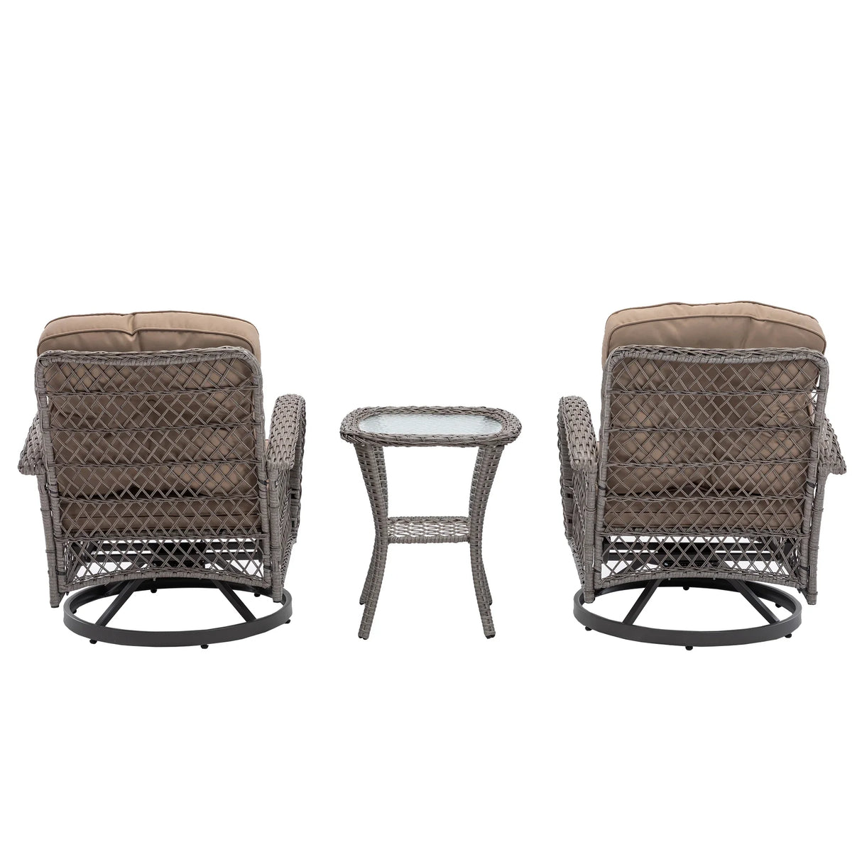 3 Piece Patio Conversation Set With Glass Coffee Table - Khaki - Furniture Home Direct