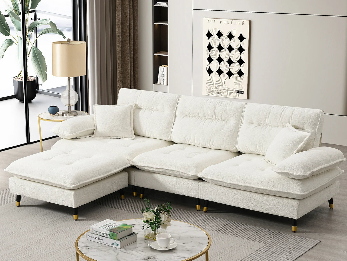 L Shaped Sofa Cloud Chenille Fabric Removable Ottoman White - Furniture Home Direct