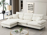 L Shaped Sofa Cloud Chenille Fabric Removable Ottoman White - Furniture Home Direct