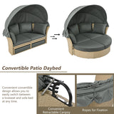 Outdoor Patio Daybed Wicker Rattan Double Daybed Round Sofa Furniture Set With Retractable Canopy, 4 Pillows For Lawn Garden - Furniture Home Direct