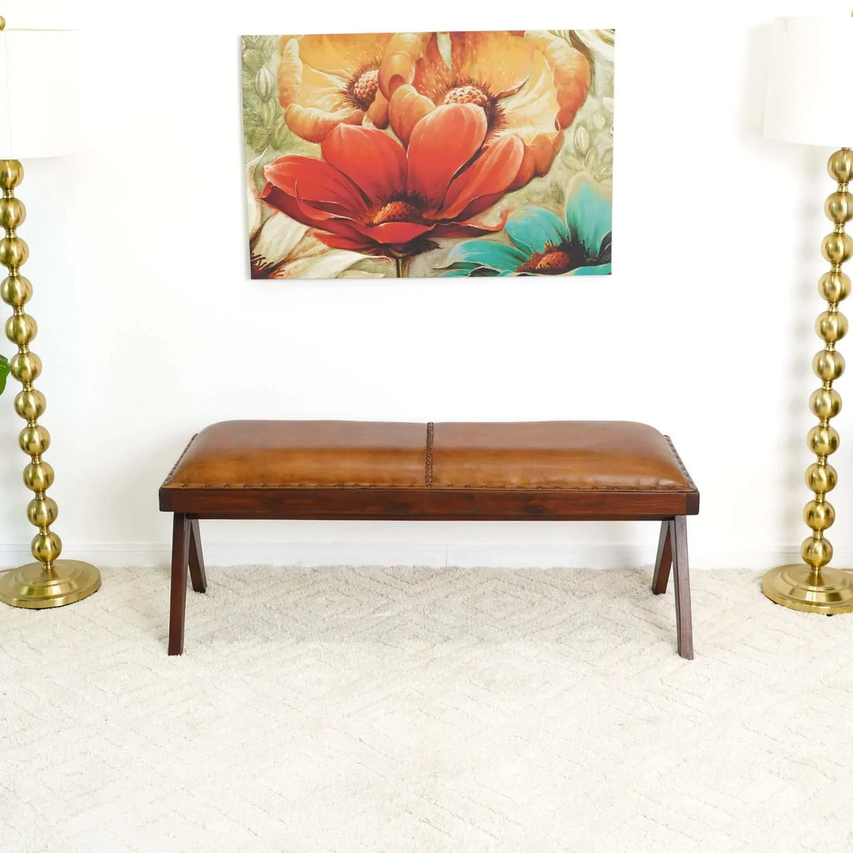 Chad - Mid-Century Modern Leather Bench - Brown / Tan - Furniture Home Direct