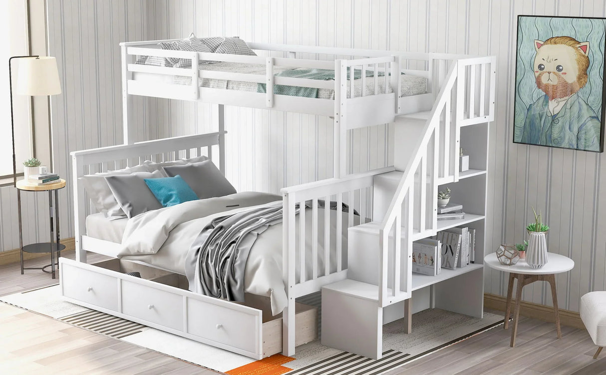 Stairway Bunk Bed With Storage And Guard Rail For Bedroom - Furniture Home Direct