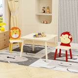 Kids Table And 2 Chairs Set, 3 Pieces Toddler Table And Chair Set, Wooden Activity Play Table Set (Lion&Monkey) - Natural - Furniture Home Direct
