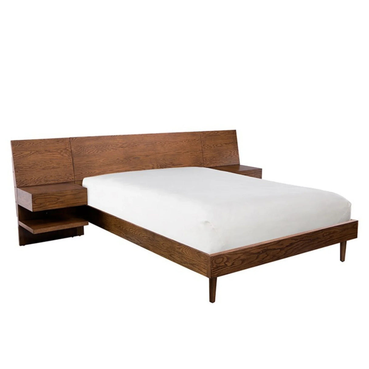 Queen Size Bed With Attached Nightstands And Hidden Storage - Pecan - Furniture Home Direct